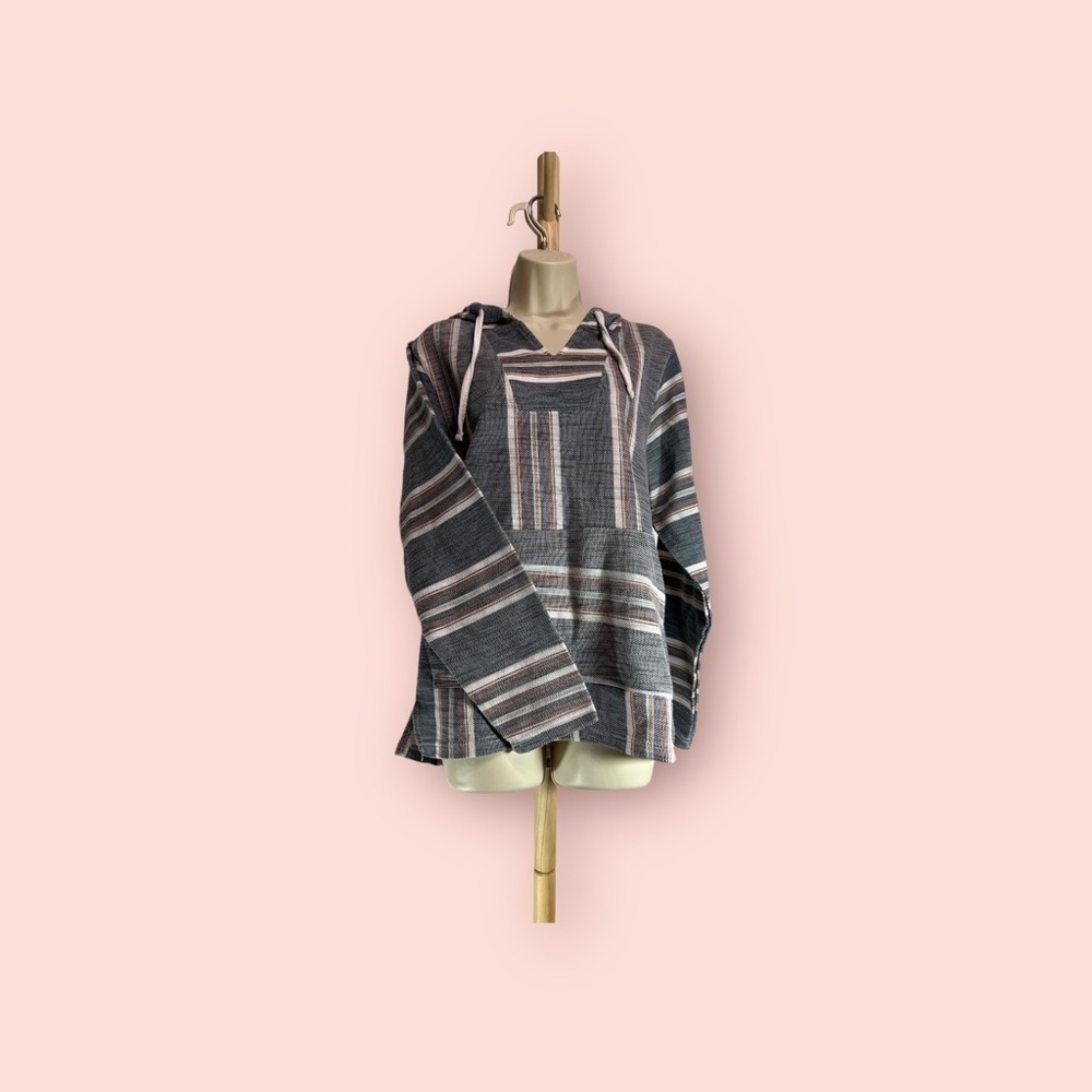 Free Planet Pullover Striped Hoodie, Gray, White Stripes S - Picture 4 of 6